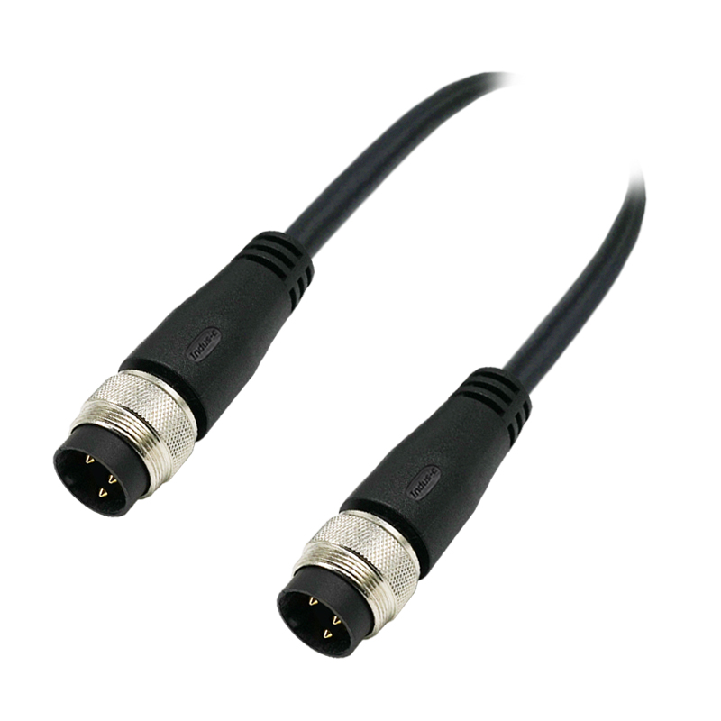 M16 3pins A code male to male straight molded cable,unshielded,PUR,-40°C~+105°C,18AWG 0.75mm²,brass with nickel plated screw
