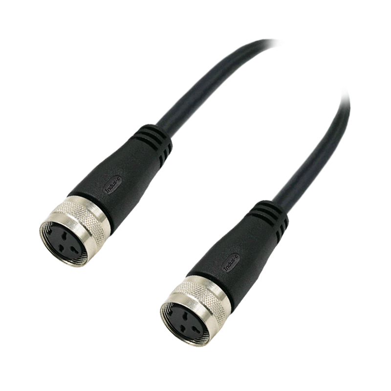 M16 3pins A code female to female straight molded cable,unshielded,PUR,-40°C~+105°C,18AWG 0.75mm²,brass with nickel plated screw