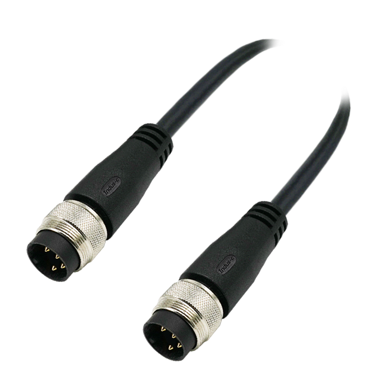 M16 4pins A code male to male straight molded cable,unshielded,PUR,-40°C~+105°C,18AWG 0.75mm²,brass with nickel plated screw