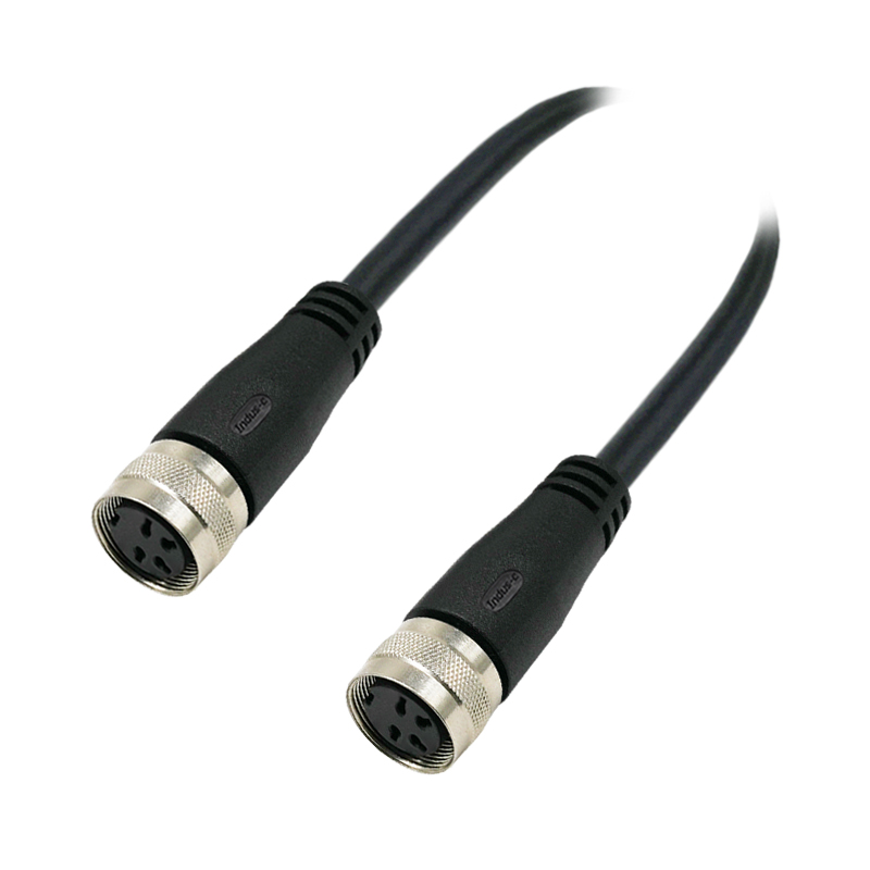 M16 4pins A code female to female straight molded cable,unshielded,PUR,-40°C~+105°C,18AWG 0.75mm²,brass with nickel plated screw