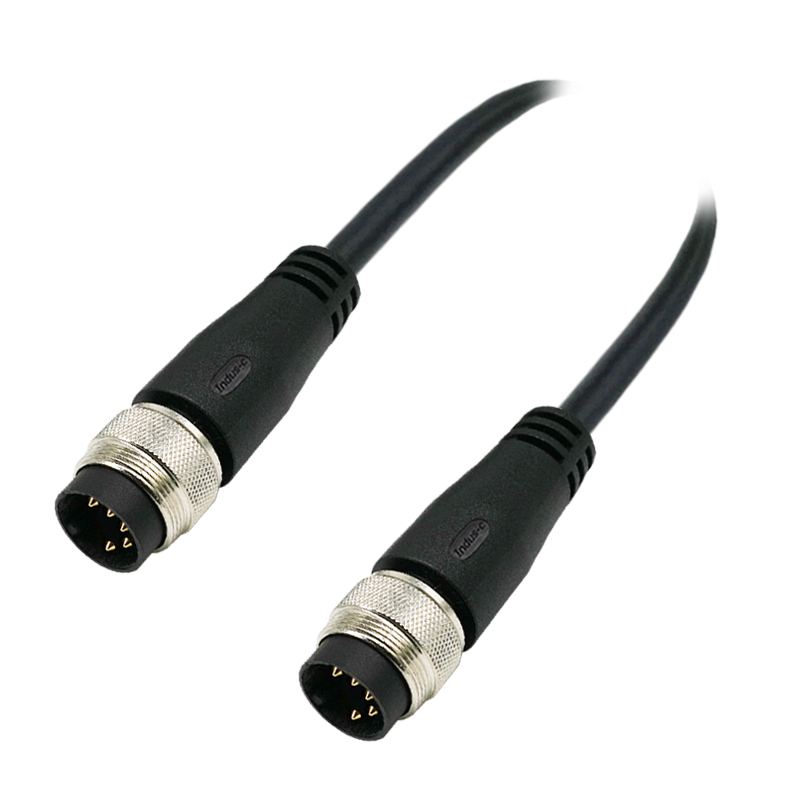 M16 5pins A code male to male straight molded cable,unshielded,PVC,-40°C~+105°C,18AWG 0.75mm²,brass with nickel plated screw