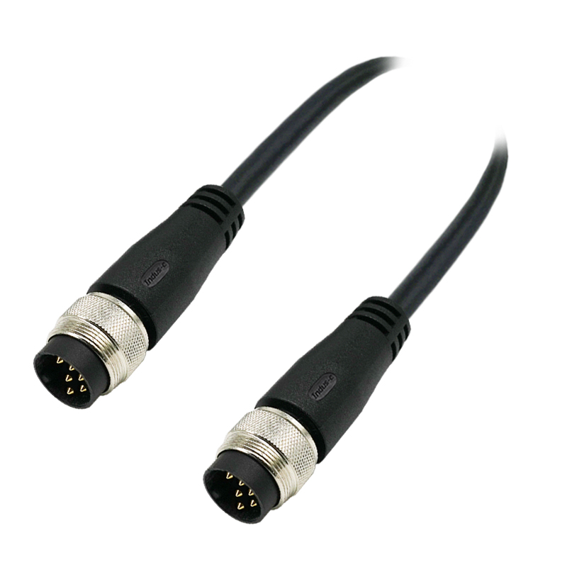 M16 6pins A code male to male straight molded cable,unshielded,PUR,-40°C~+105°C,18AWG 0.75mm²,brass with nickel plated screw