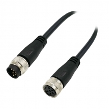 M16 6pins A code male straight to female right angle molded cable,unshielded,PVC,-40°C~+105°C,18AWG 0.75mm²,brass with nickel plated screw