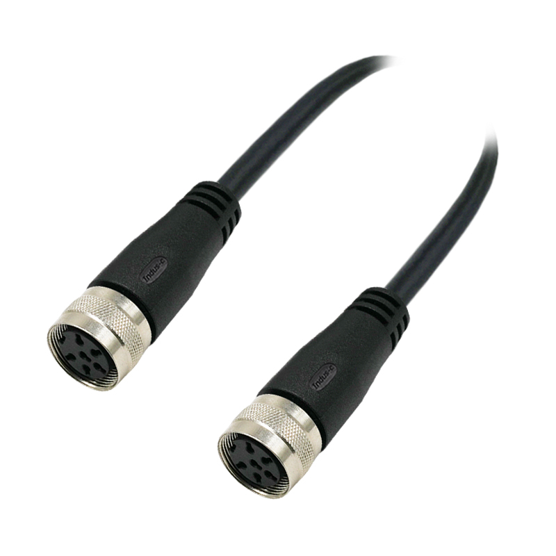 M16 6pins A code female to female straight molded cable,unshielded,PUR,-40°C~+105°C,18AWG 0.75mm²,brass with nickel plated screw