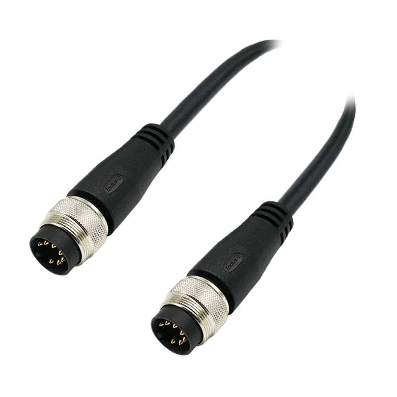 M16 7pins A code male to male straight molded cable,unshielded,PUR,-40°C~+105°C,18AWG 0.75mm²,brass with nickel plated screw