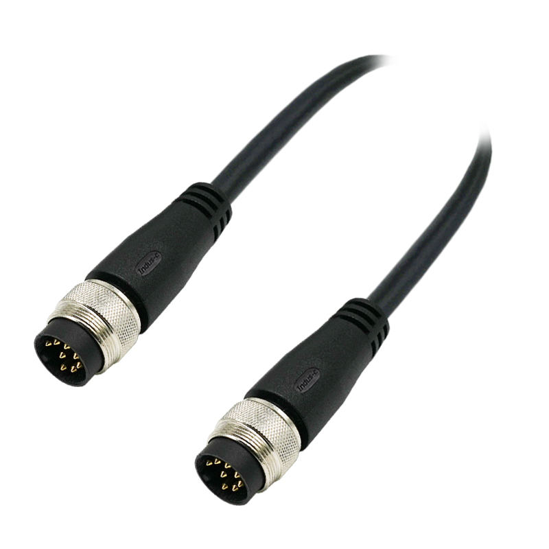 M16 8pins A code male to male straight molded cable,unshielded,PUR,-40°C~+105°C,18AWG 0.75mm²,brass with nickel plated screw