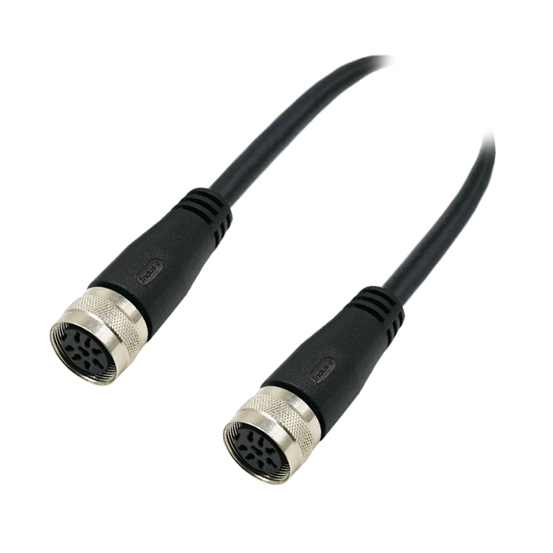 M16 8pins A code female to female straight molded cable,unshielded,PUR,-40°C~+105°C,18AWG 0.75mm²,brass with nickel plated screw
