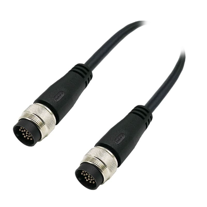 M16 19pins A code male to male straight molded cable,unshielded,PUR,-40°C~+105°C,24AWG 0.25mm²,brass with nickel plated screw
