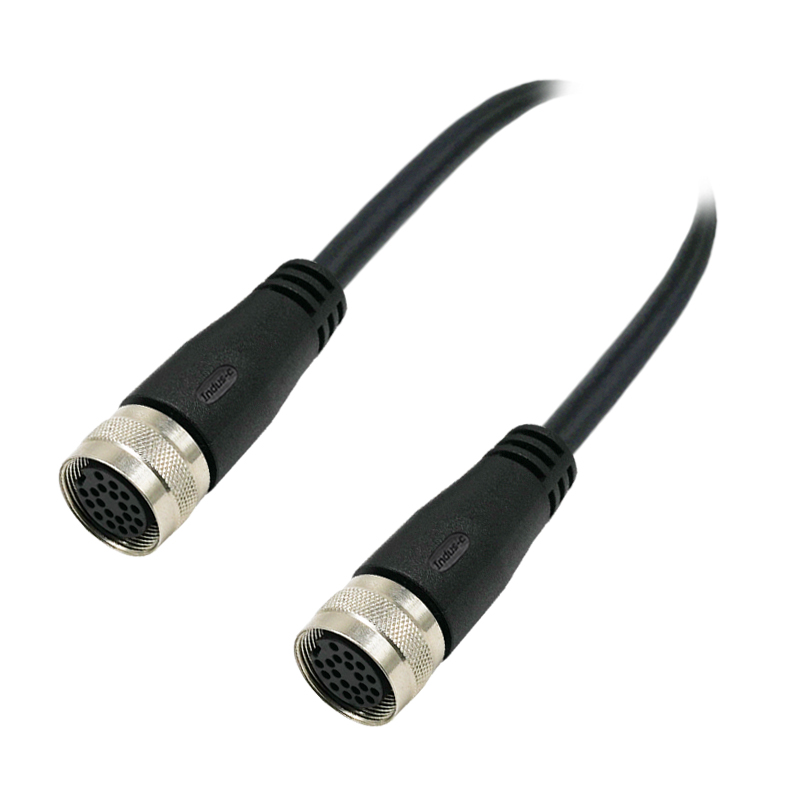 M16 19pins A code female to female straight molded cable,unshielded,PUR,-40°C~+105°C,24AWG 0.25mm²,brass with nickel plated screw