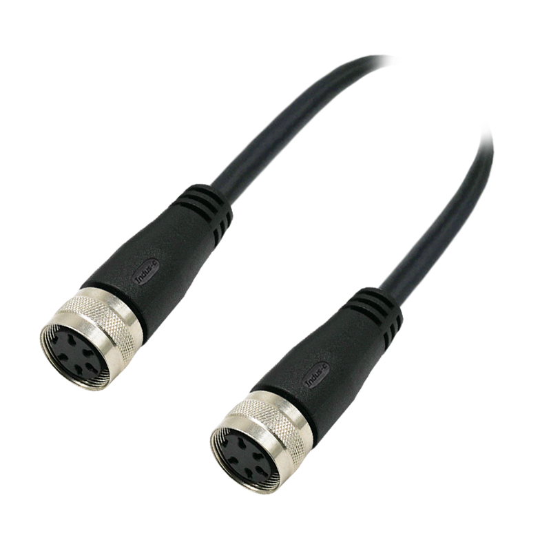 M16 5pins A code female to female straight molded cable,unshielded,PUR,-40°C~+105°C,18AWG 0.75mm²,brass with nickel plated screw