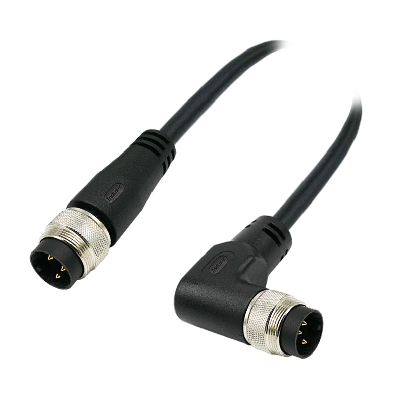 M16 3pins A code male straight to male right angle molded cable,shielded,PVC,-40°C~+105°C,18AWG 0.75mm²,brass with nickel plated screw