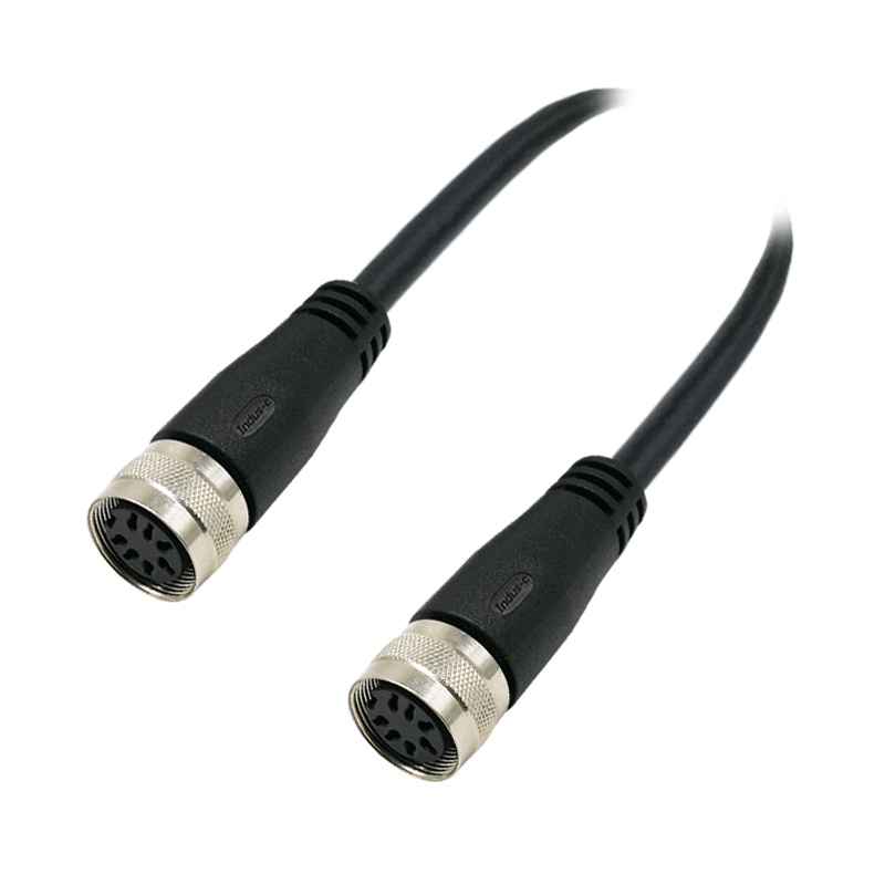 M16 7pins A code female to female straight molded cable,shielded,PVC,-40°C~+105°C,18AWG 0.75mm²,brass with nickel plated screw