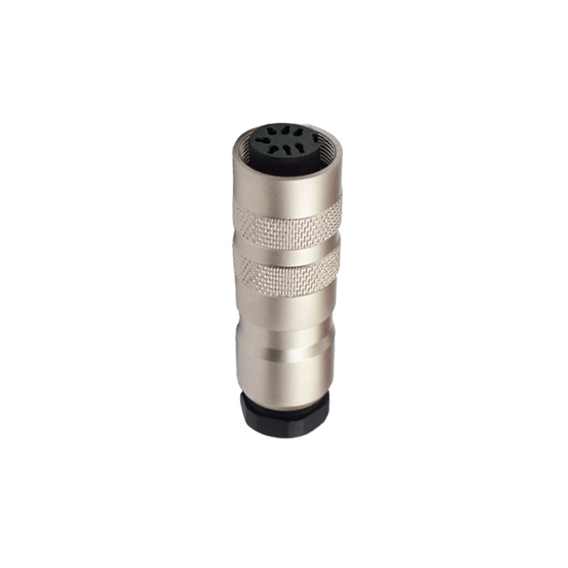 M16 7pins A code female straight plastic assembly connector,shielded,brass with nickel plated housing,suitable cable diameter 4.0mm-6.0mm