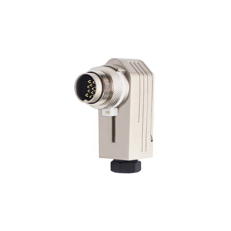 M16 12pins A code male right angle plastic assembly connector,shielded,brass with nickel plated housing,suitable cable diameter 4.1mm-7.8mm