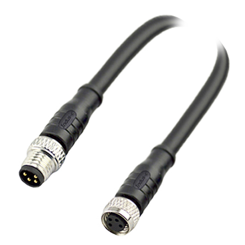 M8 4pins A code male to female straight molded cable, unshielded, PVC, -10°C~+80°C, 24AWG 0.25mm²
