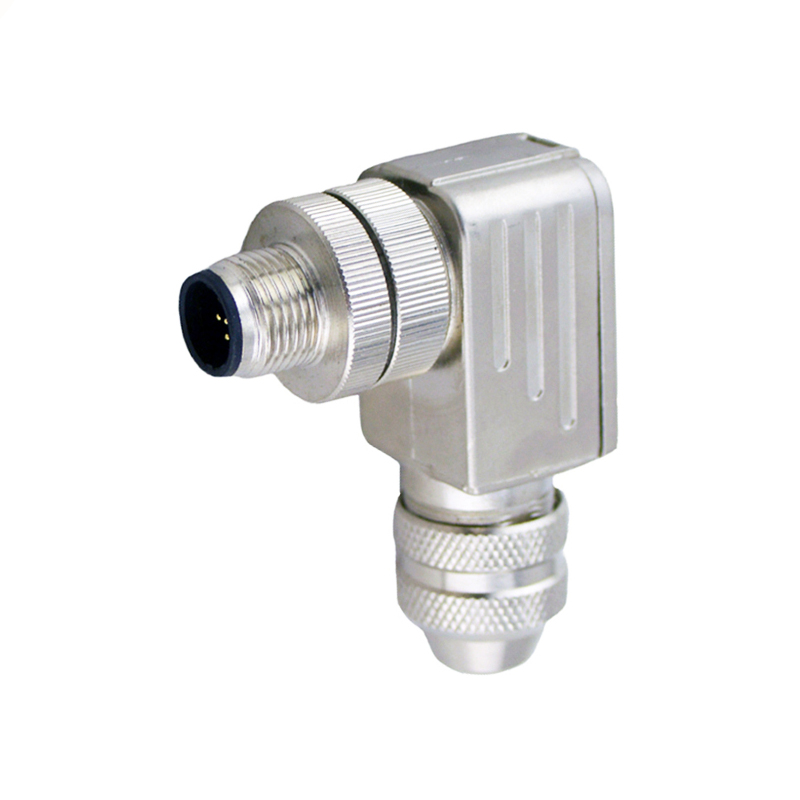 M12 5pins B code male right angle metal assembly connector PG9 thread,shielded,brass with nickel plated housing,suitable cable diameter 6.0mm-8.0mm
