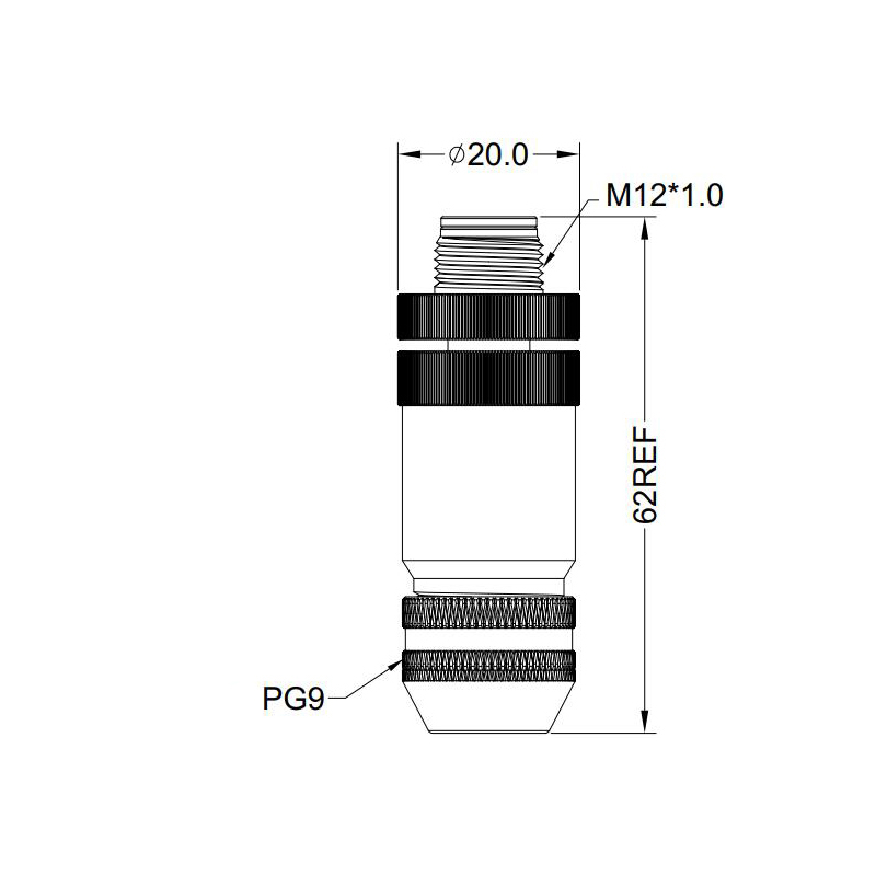 M12 5pins B code male straight metal assembly connector PG9 thread,shielded,brass with nickel plated housing,suitable cable diameter 6.0mm-8.0mm