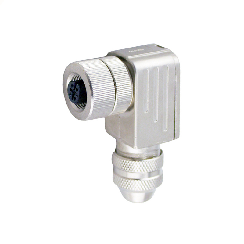M12 5pins B code female right angle metal assembly connector PG9 thread,shielded,brass with nickel plated housing,suitable cable diameter 6.0mm-8.0mm