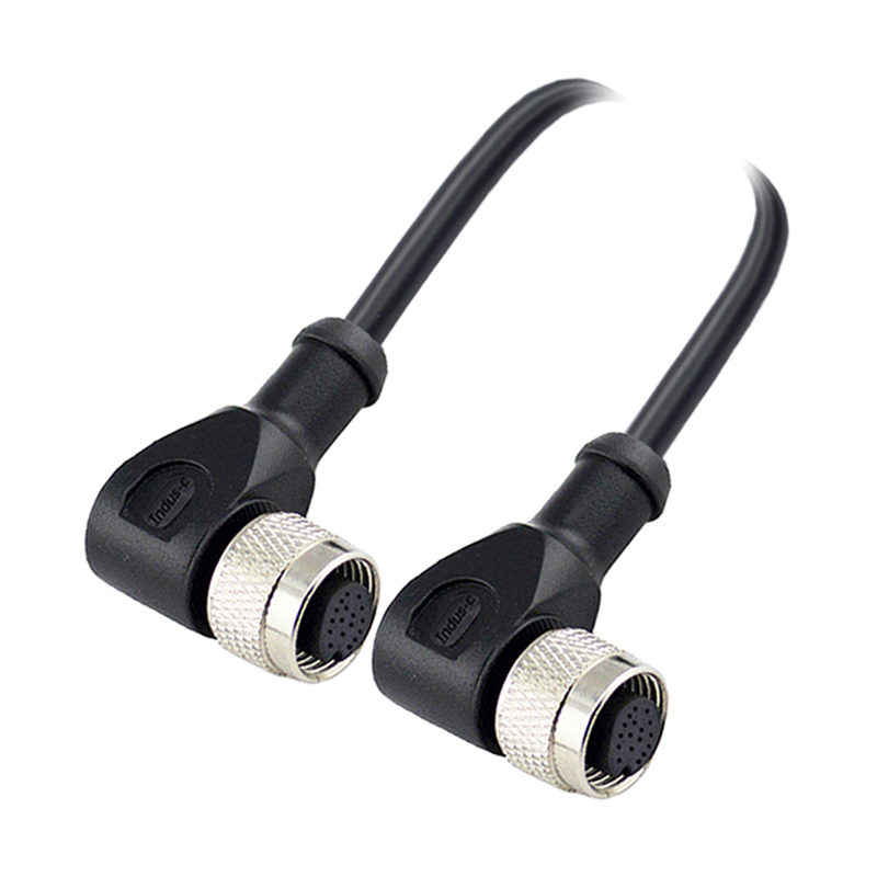 M12 17pins  A code female to female right angle molded cable,shielded,PVC,-40°C~+105°C,26AWG 0.14mm²,brass with nickel plated screw