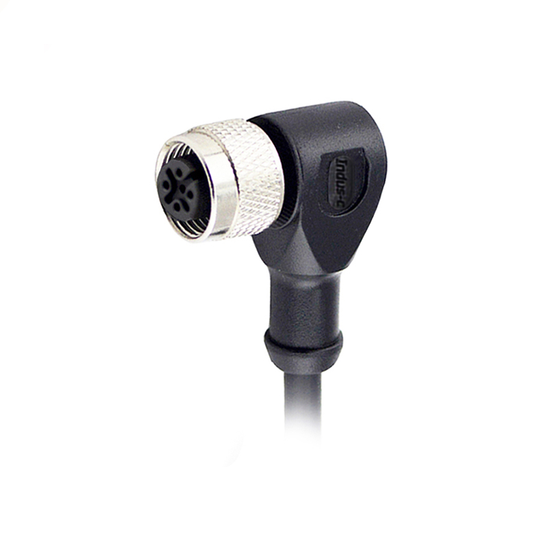 M12 5pins B code female right angle molded cable,shielded,PVC,-40°C~+105°C,22AWG 0.34mm²,brass with nickel plated screw