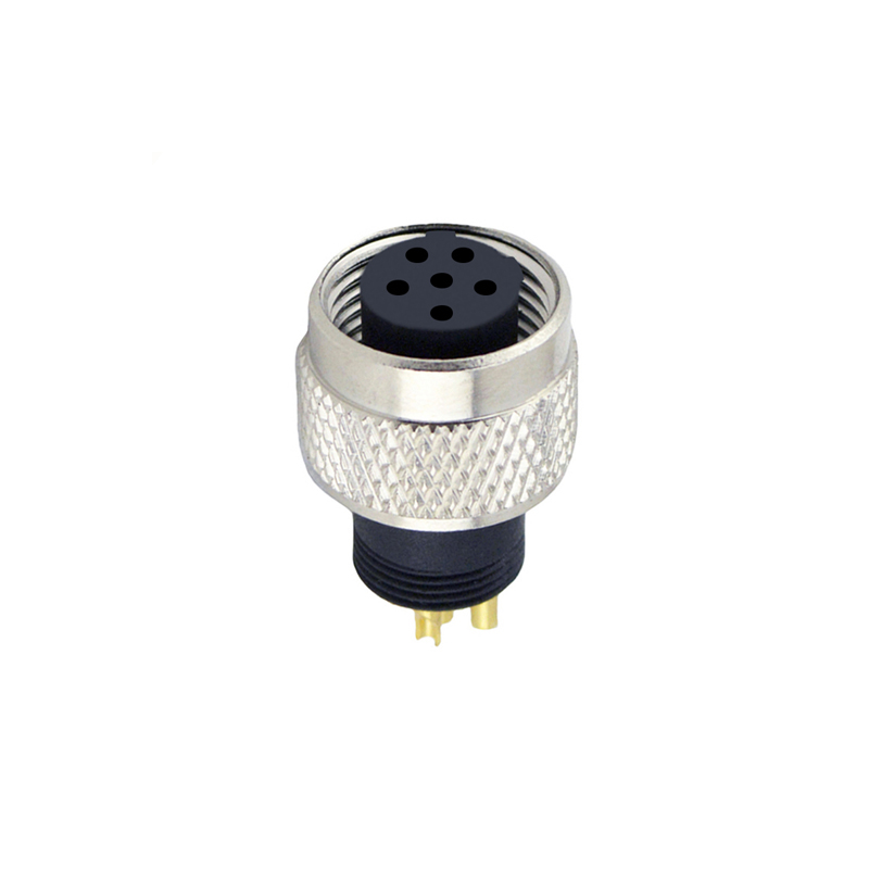 M12 6pins C code female moldable connector,unshielded,brass with nickel plated screw