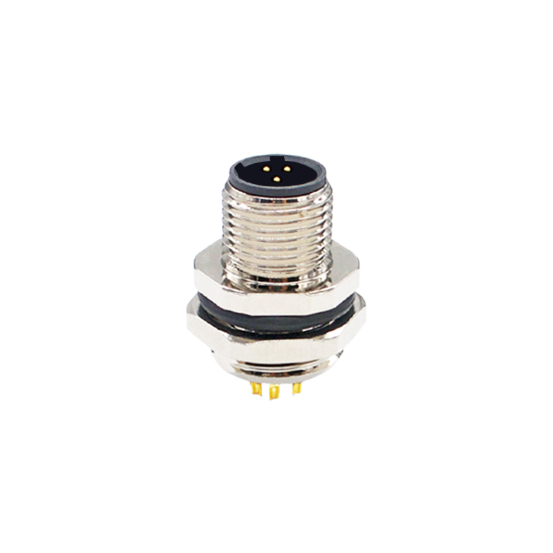 M12 3pins C code male straight rear panel mount connector M16 thread,unshielded,solder,brass with nickel plated shell