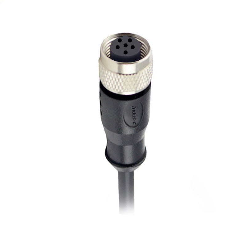 M12 6pins C code female straight molded cable,unshielded,PUR,-40°C~+105°C,22AWG 0.34mm²,brass with nickel plated screw
