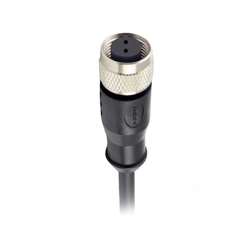 M12 2pins C code female straight molded cable,shielded,PUR,-40°C~+105°C,22AWG 0.34mm²,brass with nickel plated screw