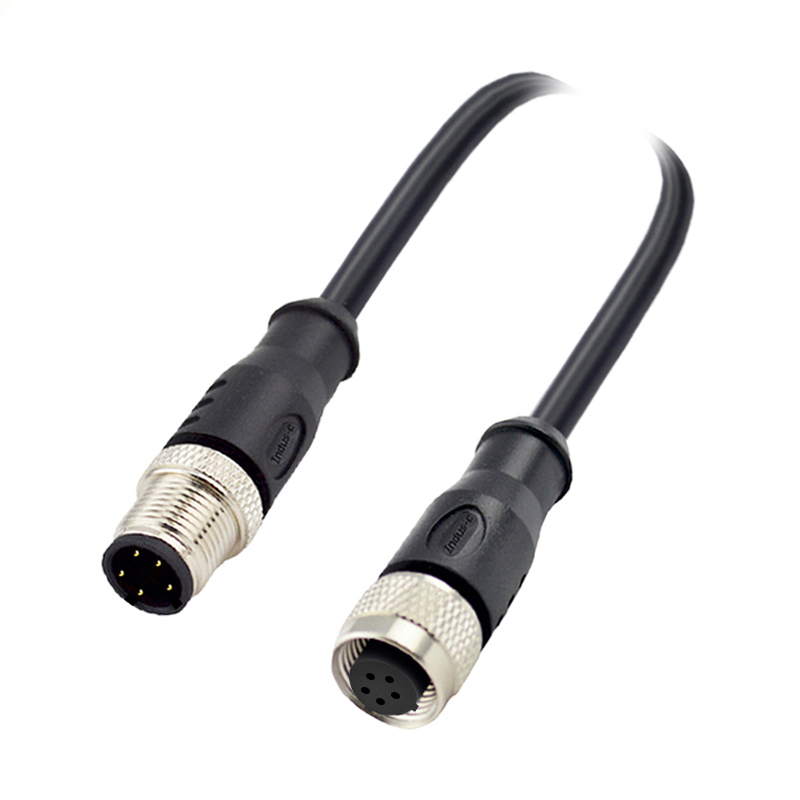 M12 5pins C code male to female straight molded cable,shielded,PUR,-40°C~+105°C,22AWG 0.34mm²,brass with nickel plated screw
