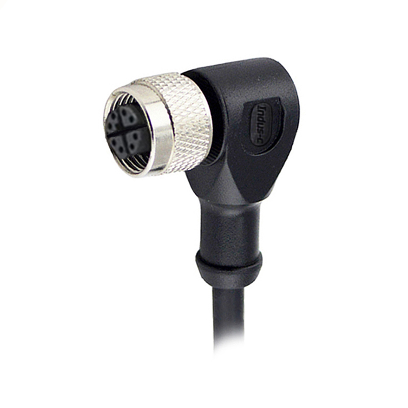 M12 8pins X code female right angle molded cable,shielded,PUR,-40°C~+105°C,CAT6 26AWG*4P,brass with nickel plated screw