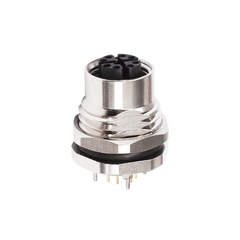M12 8pins X code female straight front panel mount connector PG9 thread,shielded,insert,brass with nickel plated shell