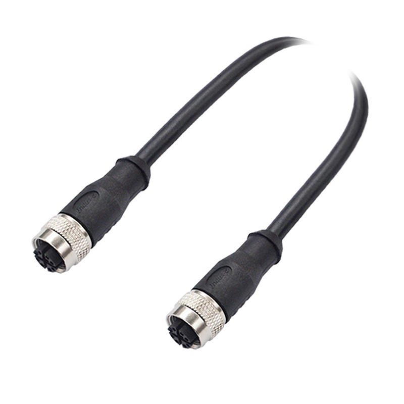 M12 8pins X code female to female straight molded cable,shielded,PUR,-40°C~+105°C,CAT6 26AWG*4P,brass with nickel plated screw