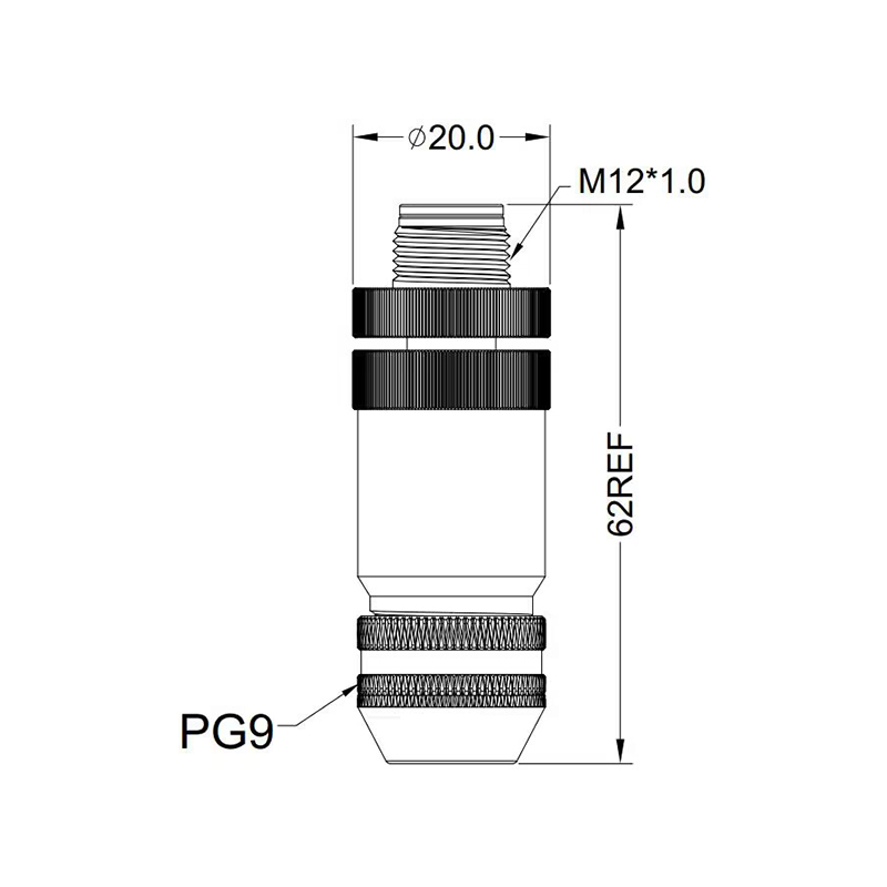 M12 8pins X code male straight metal assembly connector PG9 thread,shielded,brass with nickel plated housing,suitable cable diameter 6.0mm-8mm