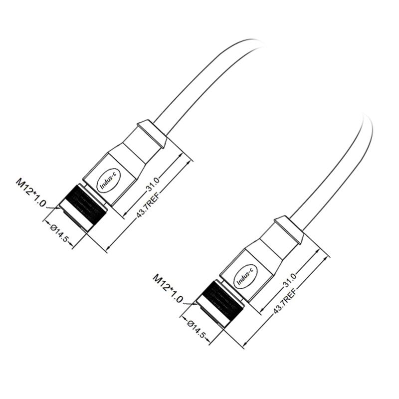 M12 8pins X code female to female straight molded cable,shielded,PVC,-40°C~+105°C,CAT6 26AWG*4P,brass with nickel plated screw