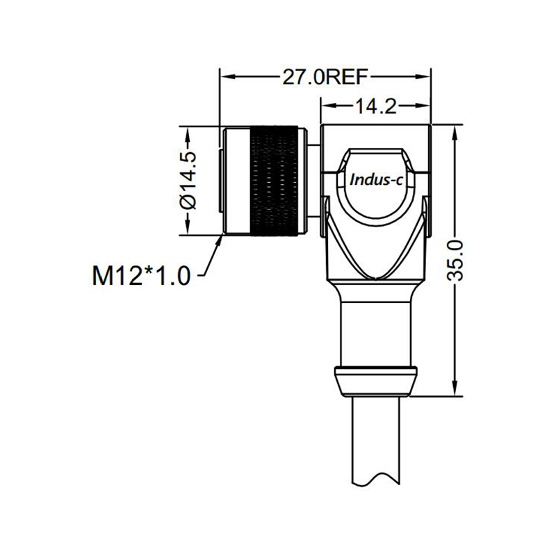M12 8pins X code female right angle molded cable,shielded,PUR,-40°C~+105°C,CAT6 26AWG*4P,brass with nickel plated screw