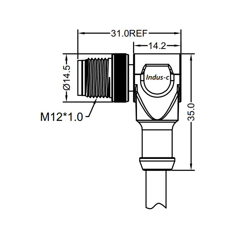 M12 8pins X code male right angle molded cable,shielded,PUR,-40°C~+105°C,CAT6 26AWG*4P,brass with nickel plated screw