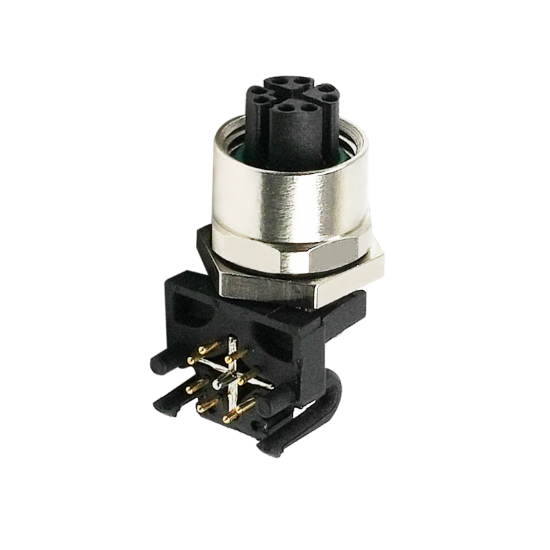 M12 8pins X code female right front panel mount connector,shielded,insert,brass with nickel plated shell