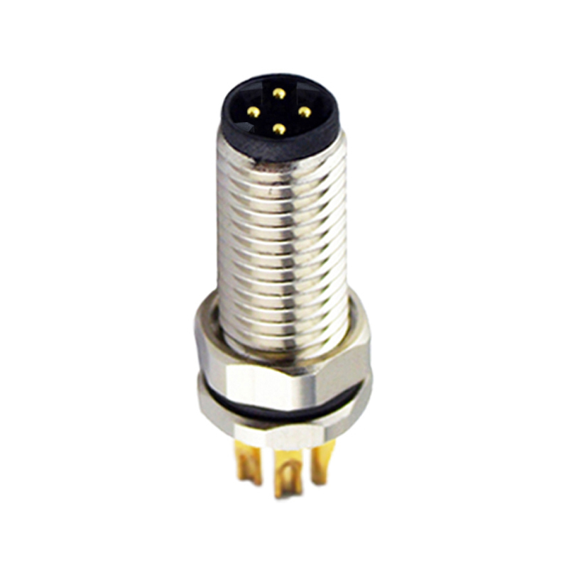 M8 4pins D male straight front panel mount connector,unshielded,solder,brass with nickel plated shell