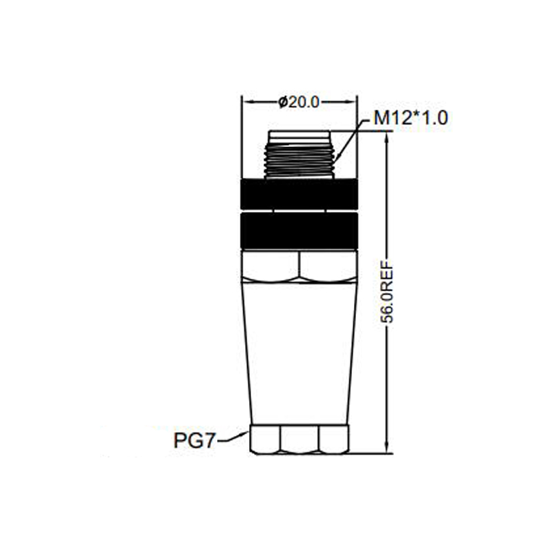 M12 2pins C code male straight plastic assembly connector PG7 thread,unshielded,suitable cable outer diameter 4.0mm-6.0mm
