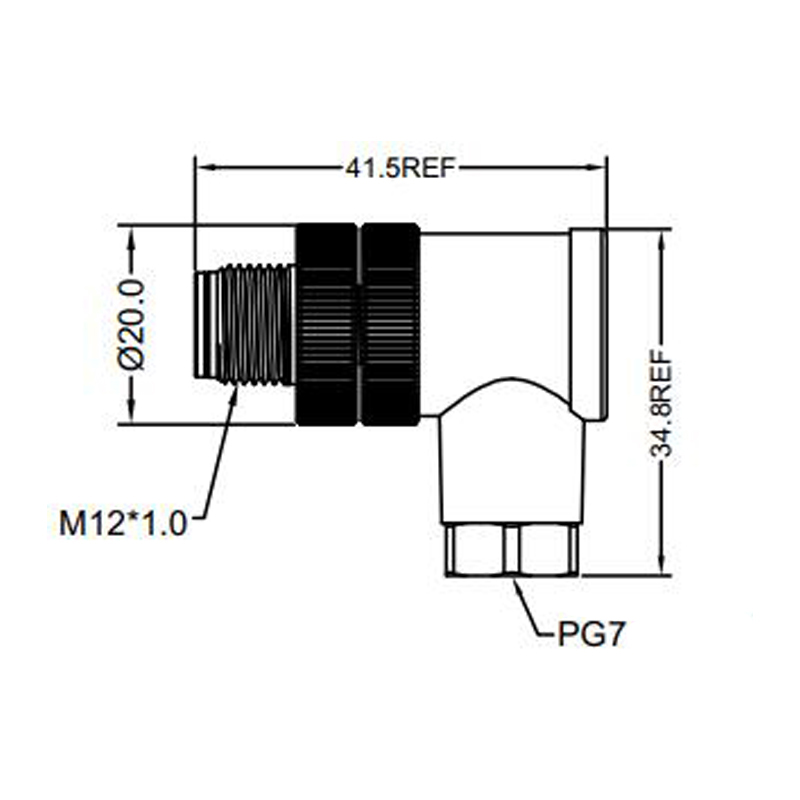 M12 3pins C code male right angle plastic assembly connector PG7 thread,unshielded,suitable cable outer diameter 4.0mm-6.0mm