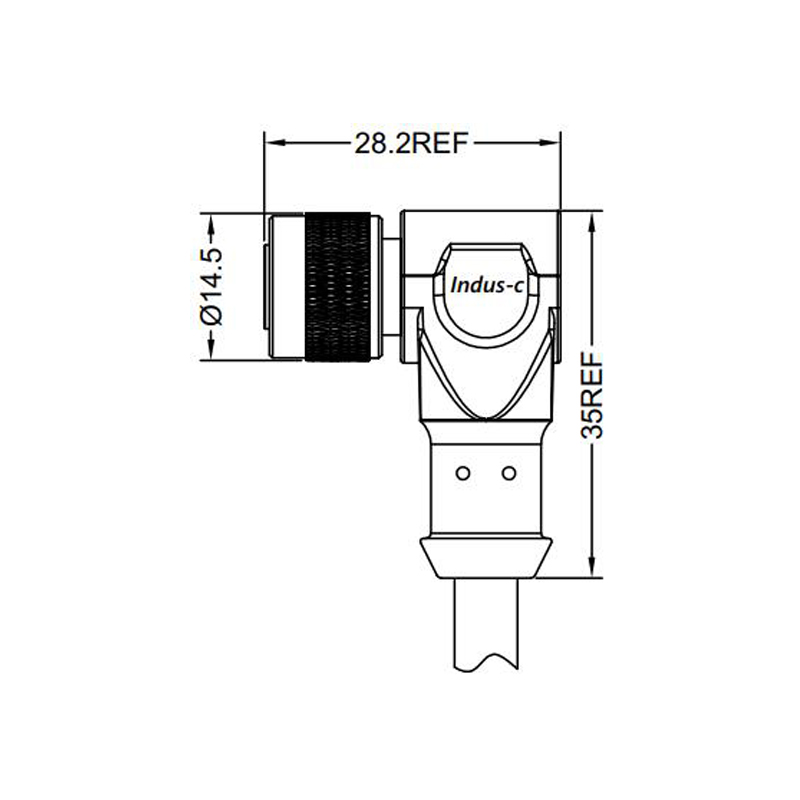 M12 2pins C code female right angle molded cable,shielded,PVC,-40°C~+105°C,22AWG 0.34mm²,brass with nickel plated screw