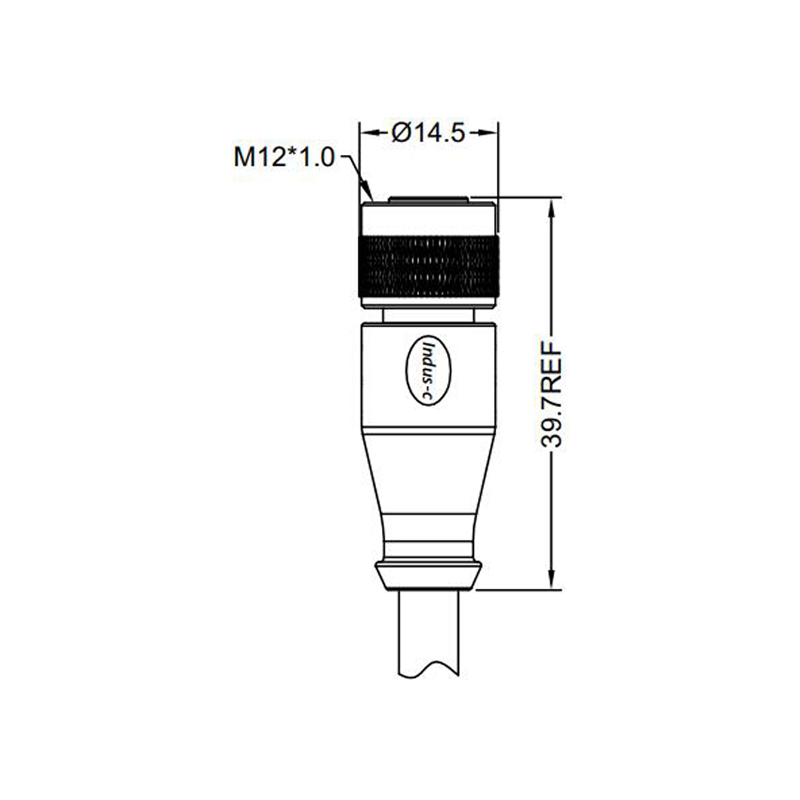 M12 6pins C code female straight molded cable,shielded,PVC,-40°C~+105°C,22AWG 0.34mm²,brass with nickel plated screw