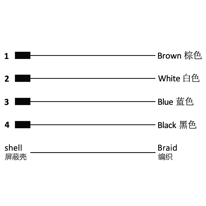 M12 4pins C code female straight molded cable,shielded,PUR,-40°C~+105°C,22AWG 0.34mm²,brass with nickel plated screw