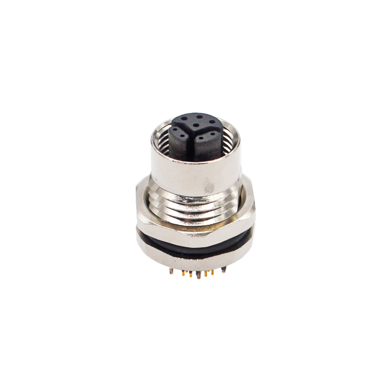 M12 8pins Y code female straight front panel mount connector M16 thread,shielded,insert,brass with nickel plated shell