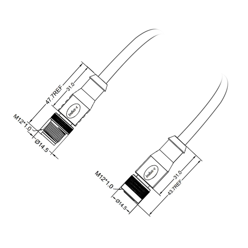 M12 8pins Y code male to female straight molded cable,shielded,PVC,-40°C~+105°C,[26AWG*2P(CAT5)+aluminum foil+braid]+20AWG*4C+aluminum foil+braid,brass copper