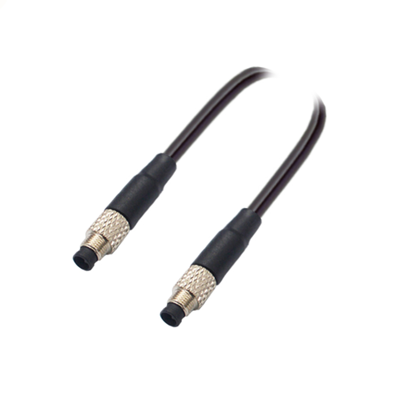 M5 4pins A code male to male straight cable,shielded,PVC,-40°C~+105°C,26AWG 0.14mm²,brass with nickel plated screw
