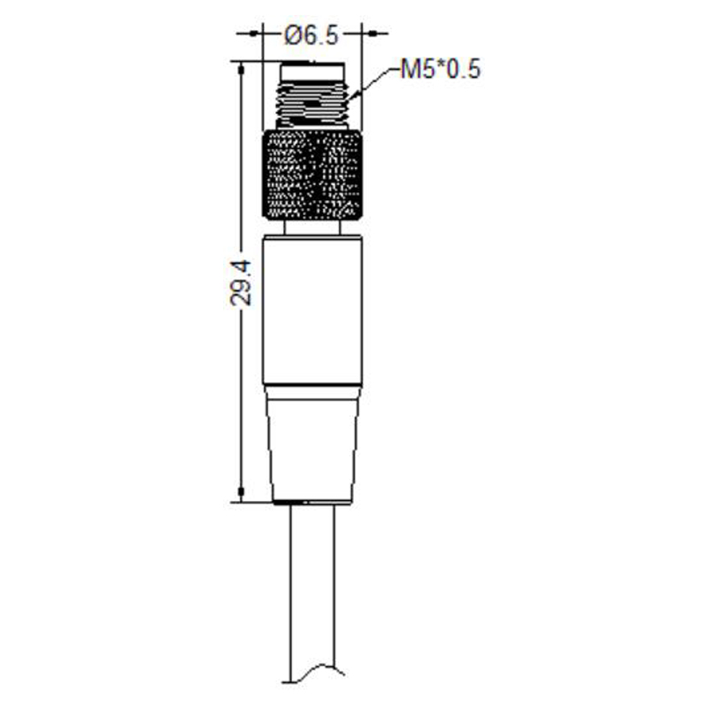 M5 3pins A code male straight cabler,shielded,PUR,-40°C~+105°C,26AWG 0.14mm²,brass with nickel plated screw