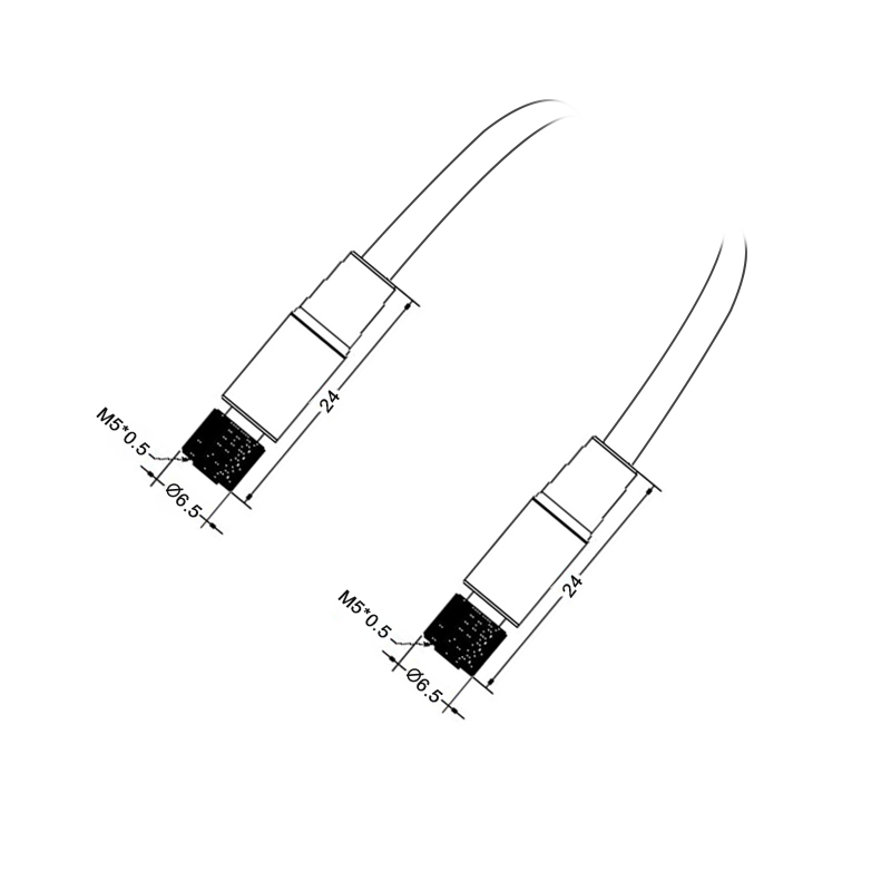 M5 3pins A code female to female straight cable,shielded,PVC,-40°C~+105°C,26AWG 0.14mm²,brass with nickel plated screw
