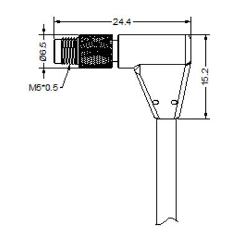 M5 4pins A code male right angle cable,shielded,PUR,-40°C~+105°C,26AWG 0.14mm²,brass with nickel plated screw