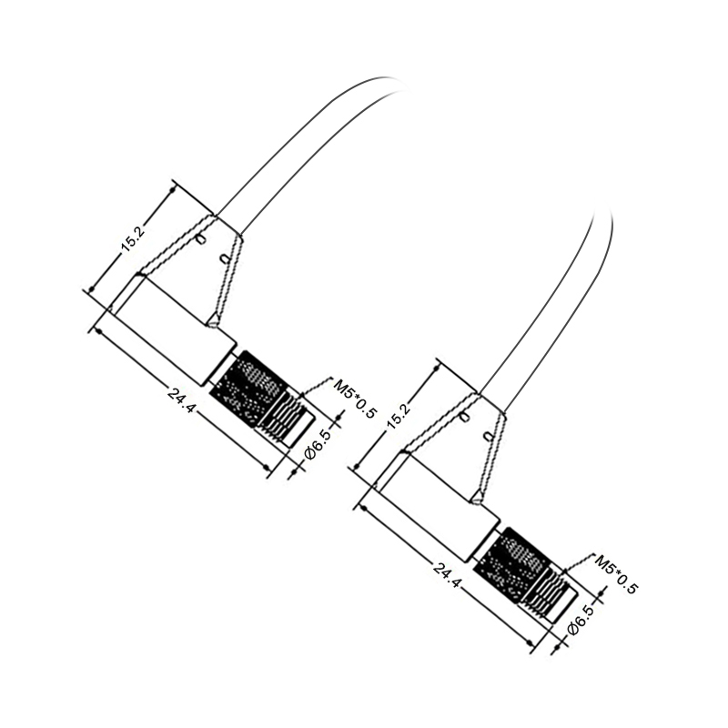 M5 3pins A code male to male right angle cable,shielded,PVC,-40°C~+105°C,26AWG 0.14mm²,brass with nickel plated screw